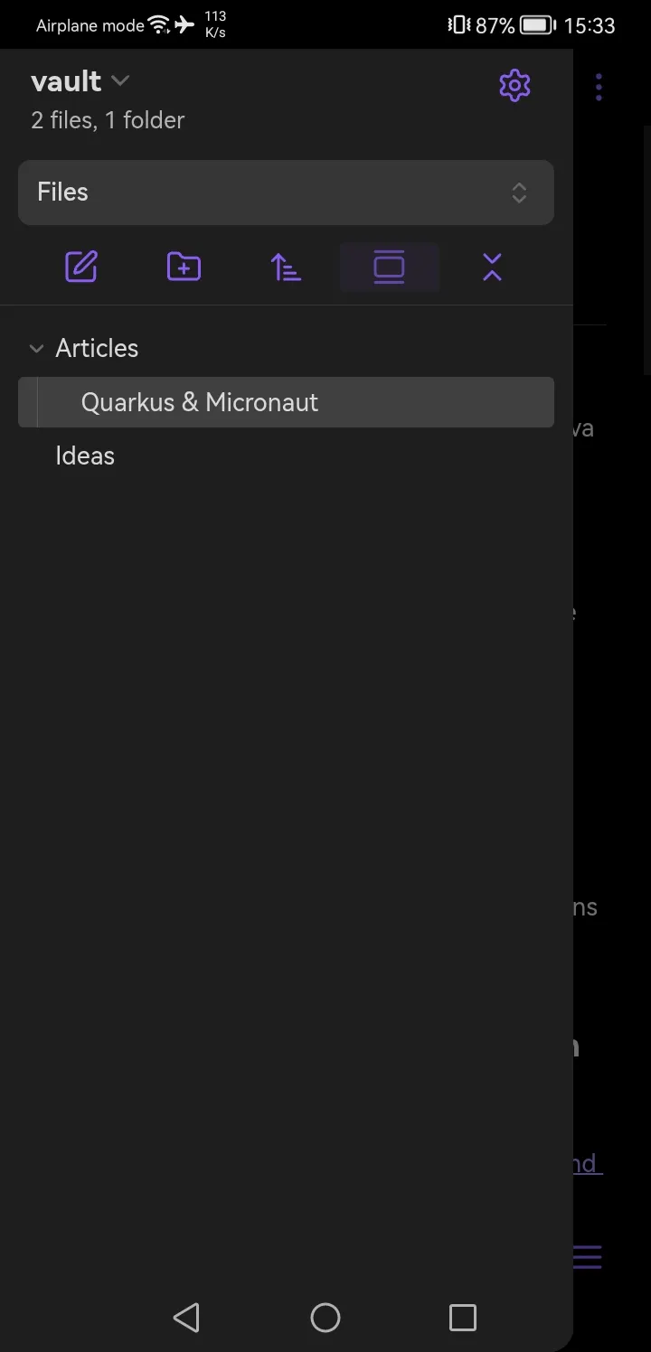 Obsidian menu on mobile