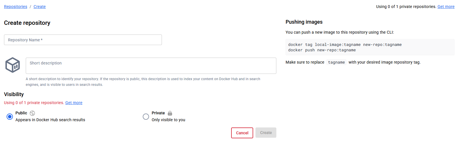 Docker Hub - Create a repository