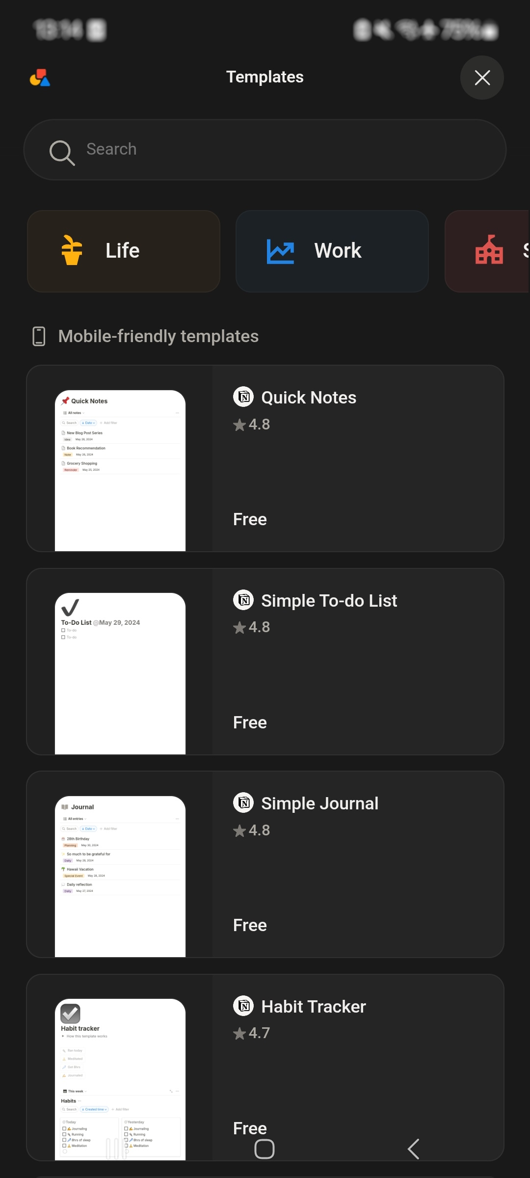 Notion - templates