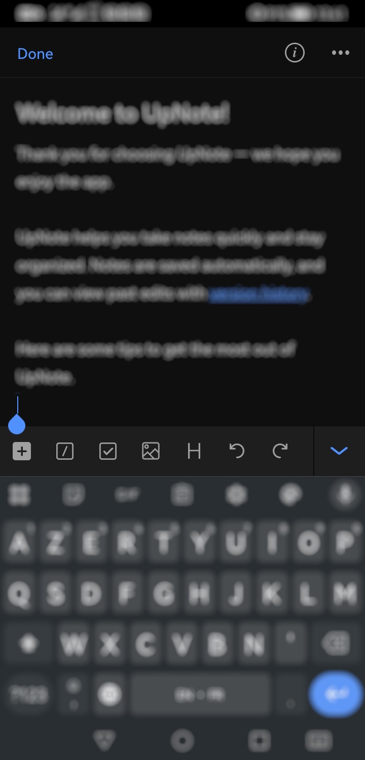 UpNote - toolbar options