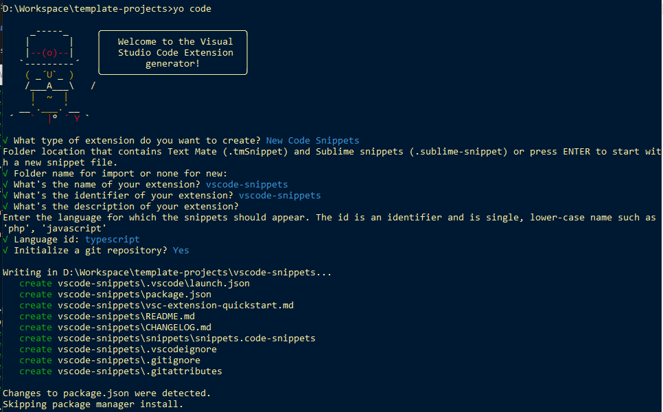 Generating a vscode extension with Yeoman